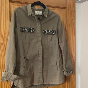 Zara Trafaluc Olive Embellished Light Weight Utility Shirt Jacket